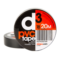 PVC izolācijas teips D3, 18mm x 20m – Izturīga elektriskā izolācijas lente vadu aizsardzībai, remontam un drošiem savienojumiem dažādās pielietojuma jomās.