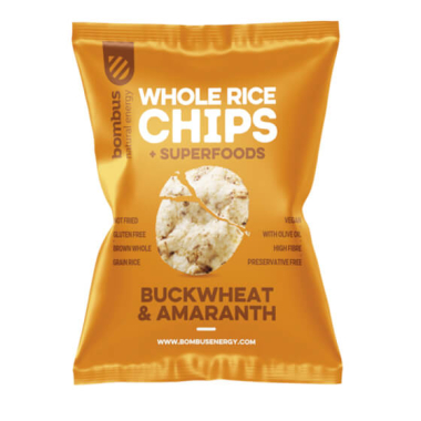 Baked whole grain rice chips with buckwheat and amaranth BOMBUS, 60 g