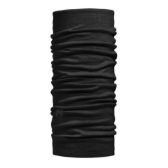Buff LW Merino Solid Black daudzfunkcionāls merino vilnas šalle – attēls uz balta fona.