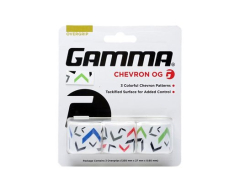 Tuva GAMMA Overgrip Chevron 3 gab. iepakojums uz balta fona — inovatīva saķere ar Chevron rakstu un mitrumu absorbējošu, neslīdošu virsmu