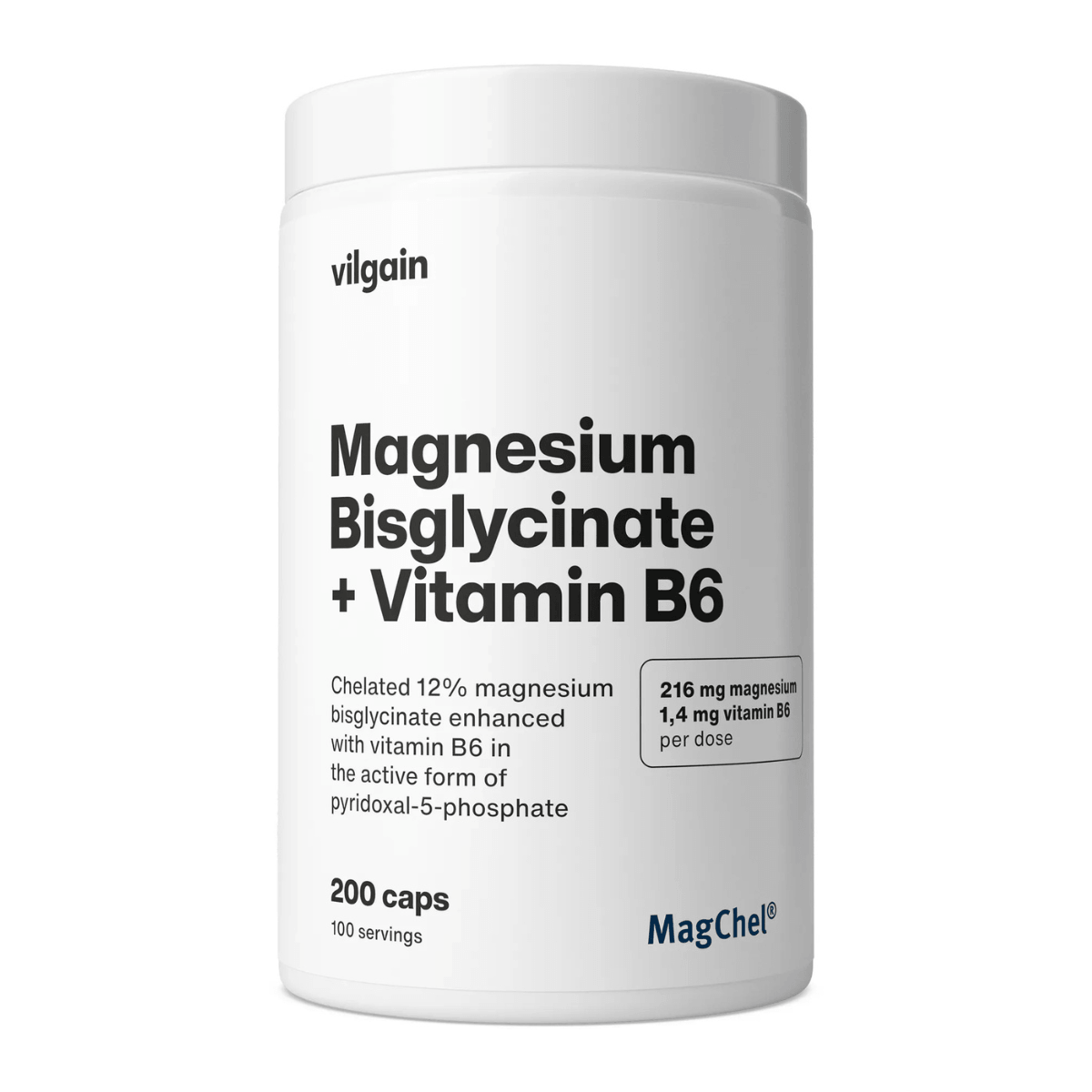 Magnesium Bisglycinate with Vitamin B6, 200 capsules, Vilgain 